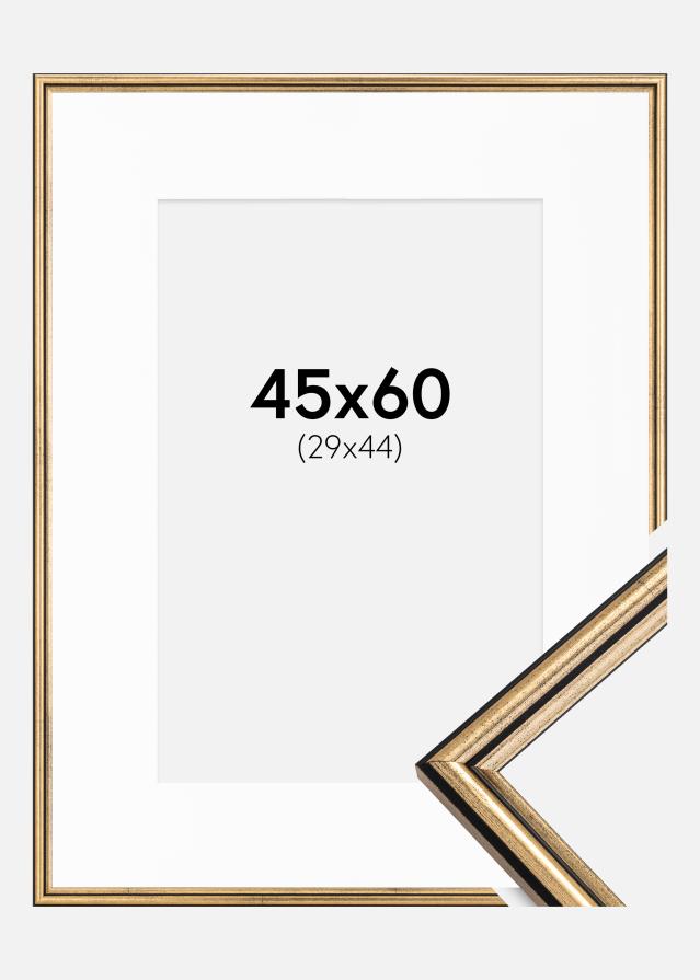 Ram med passepartou Fotolijst Horndal Goud 45x60 cm - Passe-partout Wit 30x45 cm