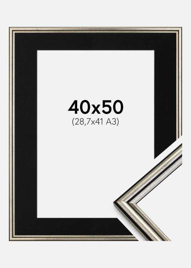 Ram med passepartou Fotolijst Horndal Zilver 40x50 cm - Passe-partout Zwart 29,7x42 cm (A3)