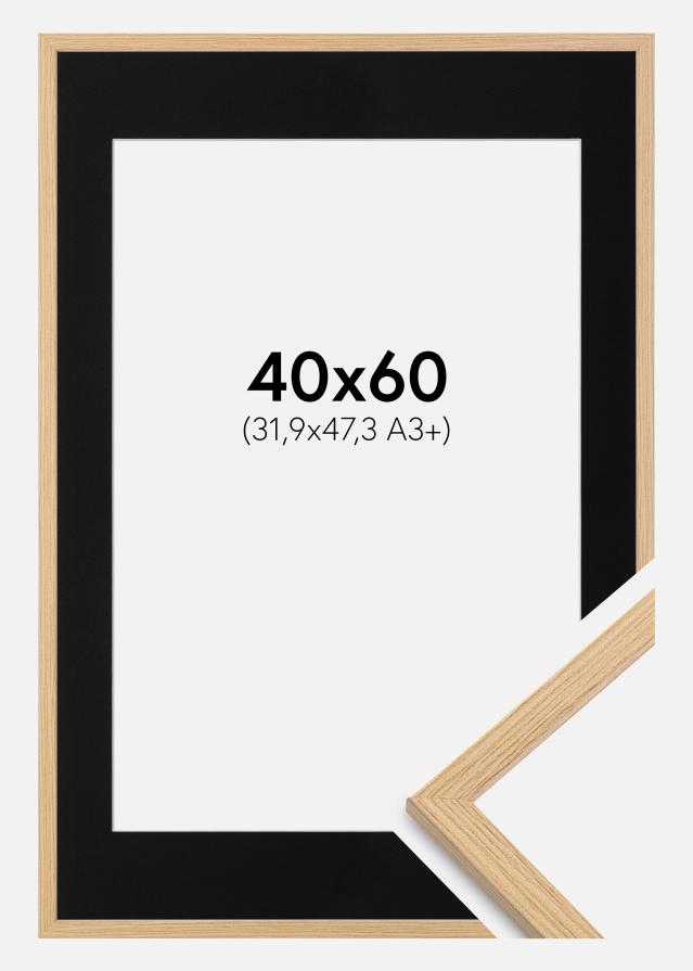 Ram med passepartou Fotolijst Galant Eiken 40x60 cm - Passe-partout Zwart 32,9x48,3 cm (A3+)
