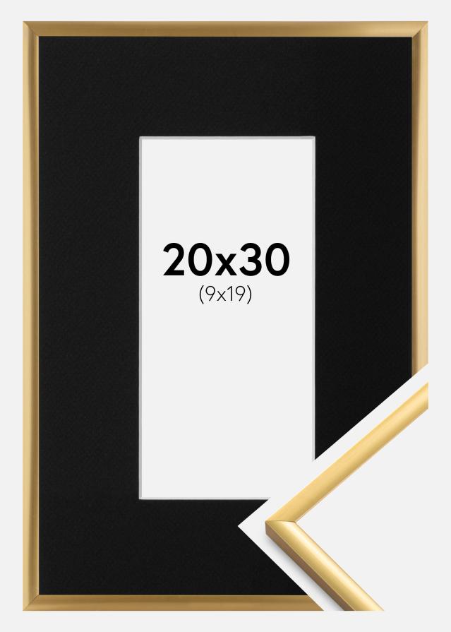 Ram med passepartou Fotolijst New Lifestyle Shiny Gold 20x30 cm - Passe-partout Zwart 10x20 cm