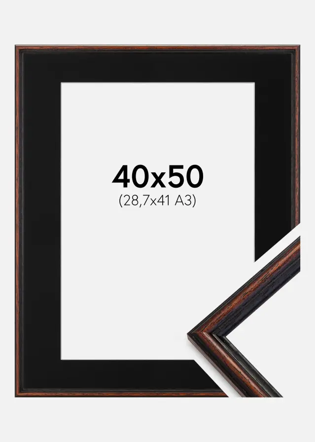 Ram med passepartou Fotolijst Horndal Walnoot 40x50 cm - Passe-partout Zwart 29,7x42 cm (A3)