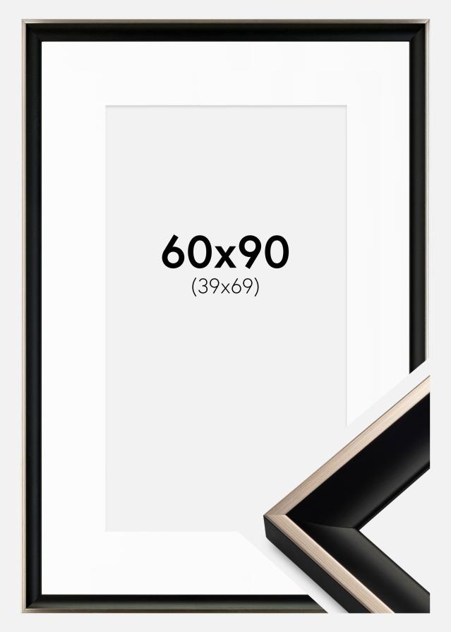 Ram med passepartou Fotolijst Öjaren Zwart-Zilver 60x90 cm - Passe-partout Wit 40x70 cm