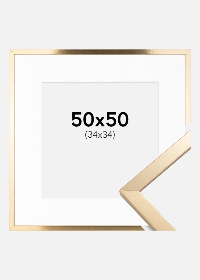 Ram med passepartou Fotolijst Trendy Goud 50x50 cm - Passe-partout Wit 35x35 cm