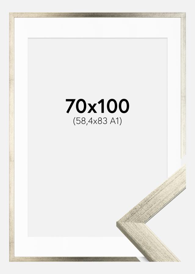 Ram med passepartou Fotolijst Stilren Zilver 70x100 cm - Passe-partout Wit 59,4x84 cm (A1)