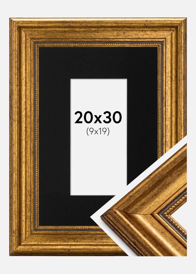 Ram med passepartou Fotolijst Rokoko Goud 20x30 cm - Passe-partout Zwart 10x20 cm
