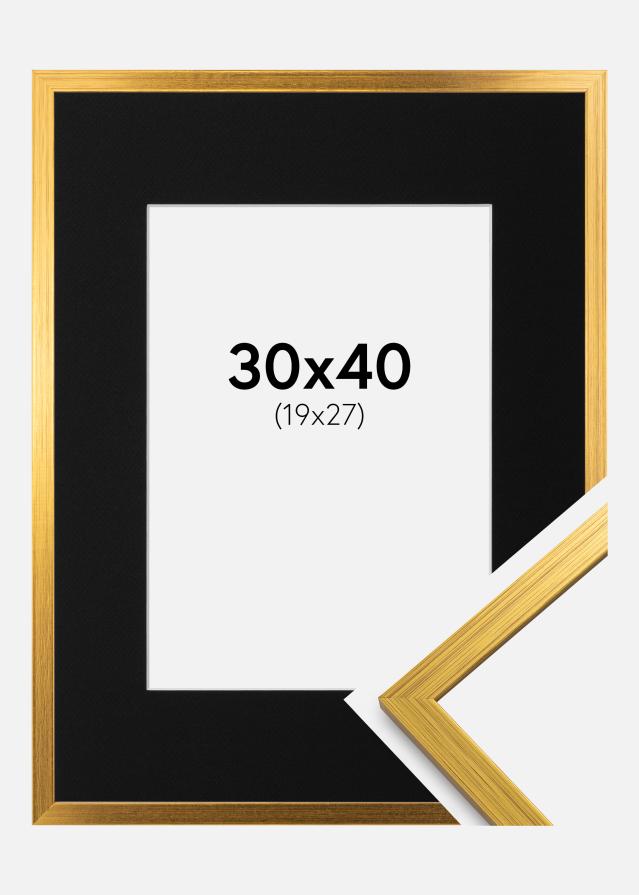 Ram med passepartou Fotolijst Edsbyn Goud 30x40 cm - Passe-partout Zwart 20x28 cm