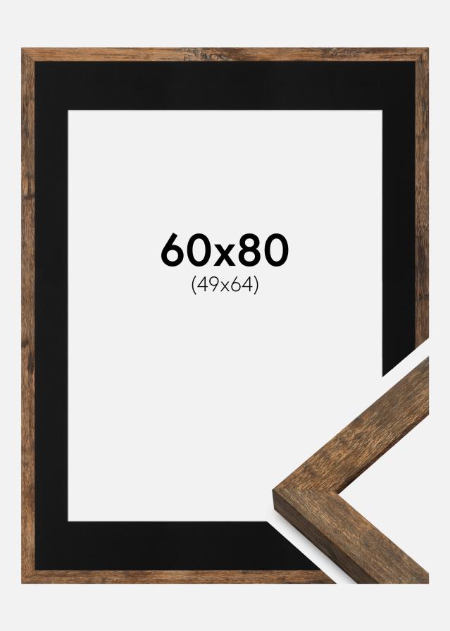 Ram med passepartou Fotolijst Fiorito Washed Oak 60x80 cm - Passe-partout Zwart 50x65 cm