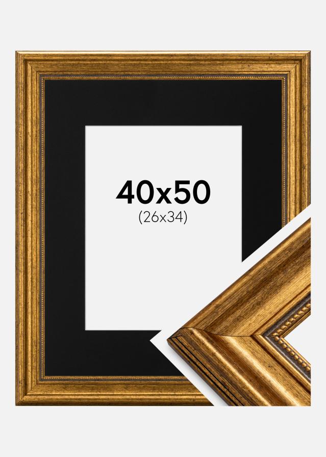 Ram med passepartou Fotolijst Rokoko Goud 40x50 cm - Passe-partout Zwart 27x35 cm