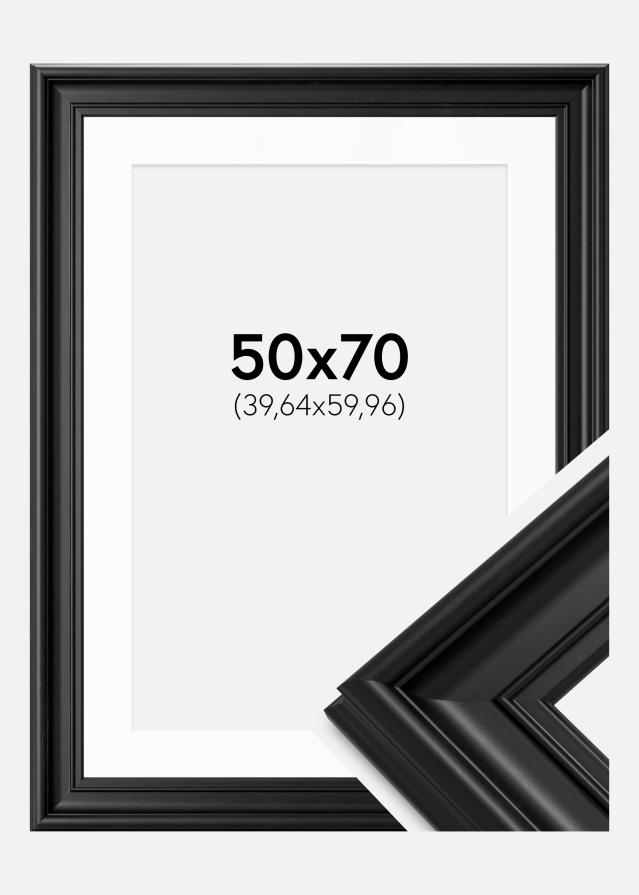Ram med passepartou Fotolijst Mora Premium Zwart 50x70 cm - Passe-partout Wit 16x24 inches