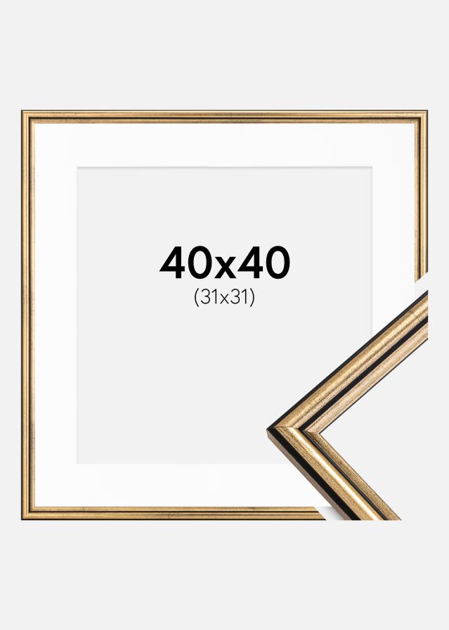 Ram med passepartou Fotolijst Horndal Goud 40x40 cm - Passe-partout Wit 32x32 cm
