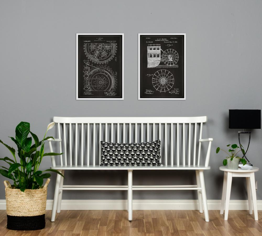 Bildverkstad Patenttekening - Tandwiel - Zwart Poster