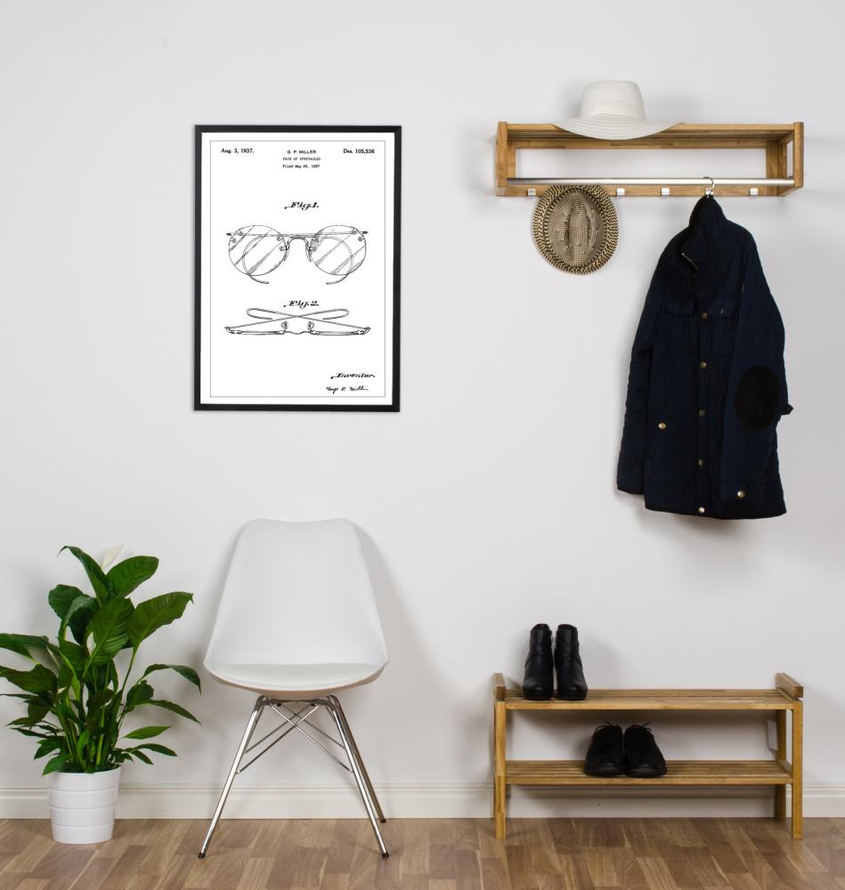 Bildverkstad Patenttekening - Bril A - Wit Poster