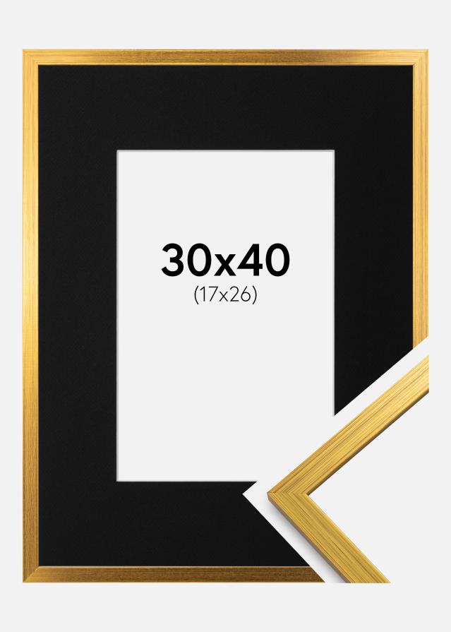 Ram med passepartou Fotolijst Edsbyn Goud 30x40 cm - Passe-partout Zwart 18x27 cm