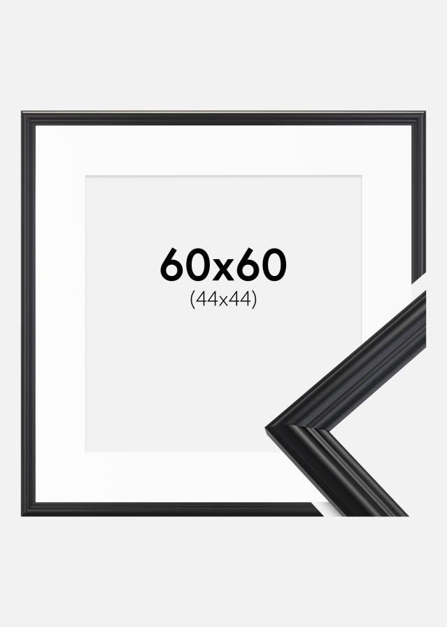 Ram med passepartou Fotolijst Siljan Zwart 60x60 cm - Passe-partout Wit 45x45 cm