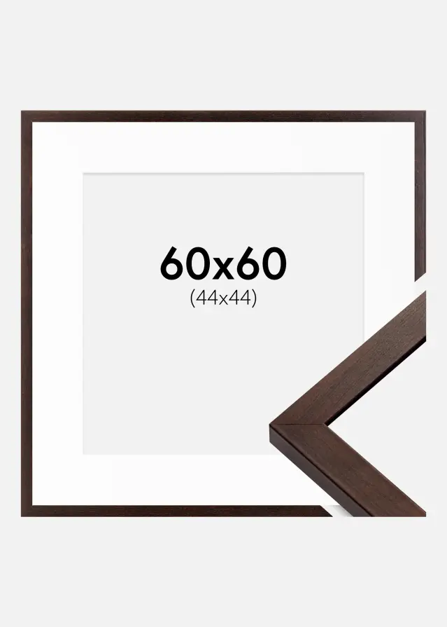Ram med passepartou Fotolijst Selection Walnoot 60x60 cm - Passe-partout Wit 45x45 cm