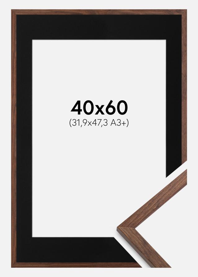 Ram med passepartou Fotolijst Galant Walnoot 40x60 cm - Passe-partout Zwart 32,9x48,3 cm