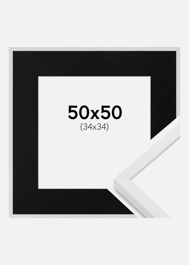 Ram med passepartou Fotolijst E-Line Wit 50x50 cm - Passe-partout Zwart 35x35 cm