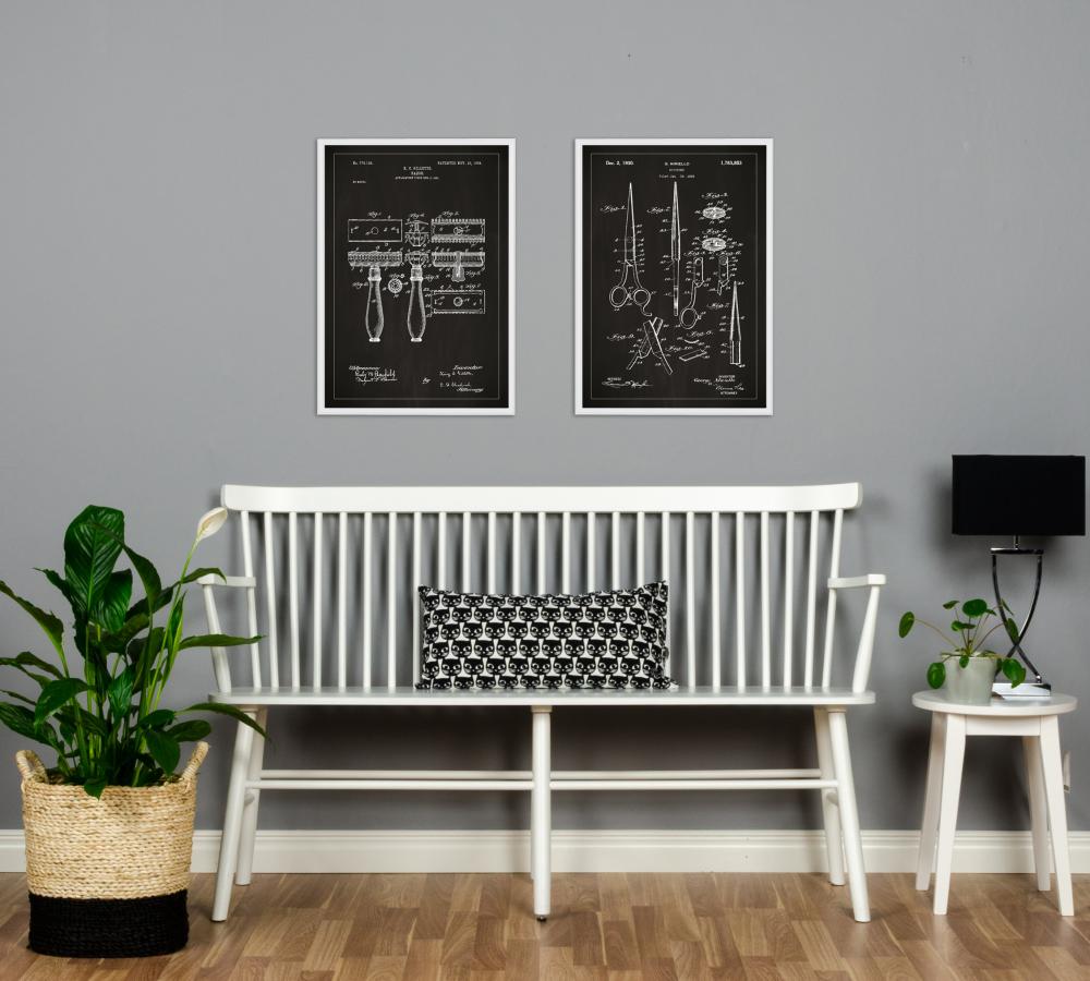 Bildverkstad Patenttekening - Schaar - Zwart Poster