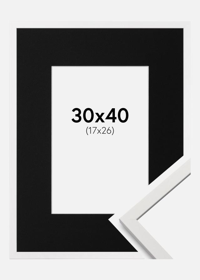 Ram med passepartou Fotolijst Edsbyn Wit 30x40 cm - Passe-partout Zwart 18x27 cm