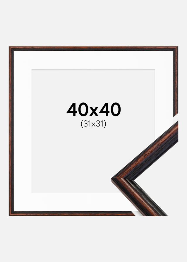 Ram med passepartou Fotolijst Horndal Walnoot 40x40 cm - Passe-partout Wit 32x32 cm