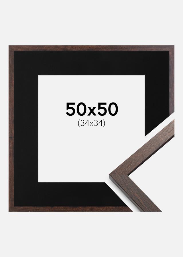 Ram med passepartou Fotolijst Trendy Walnoot 50x50 cm - Passe-partout Zwart 35x35 cm