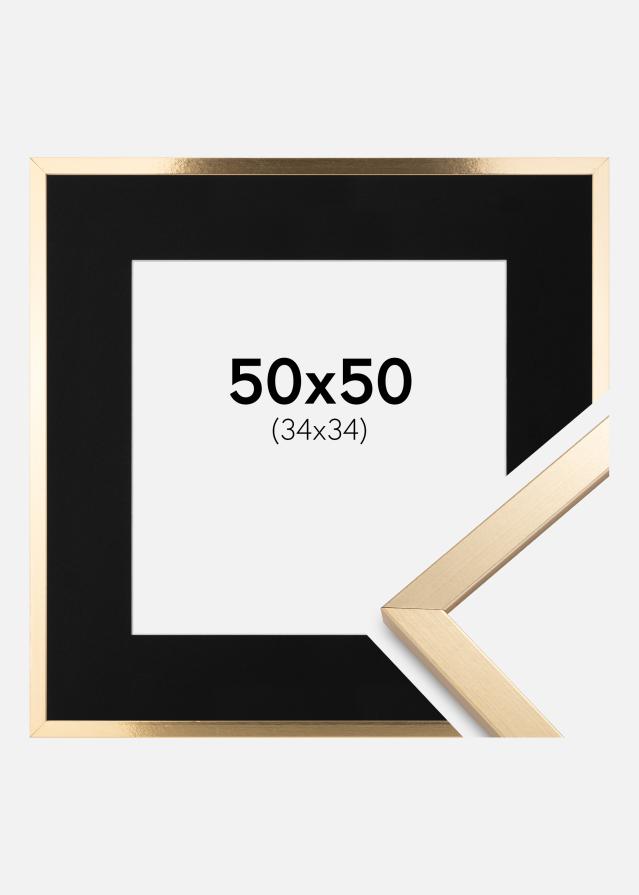 Ram med passepartou Fotolijst Trendy Goud 50x50 cm - Passe-partout Zwart 35x35 cm