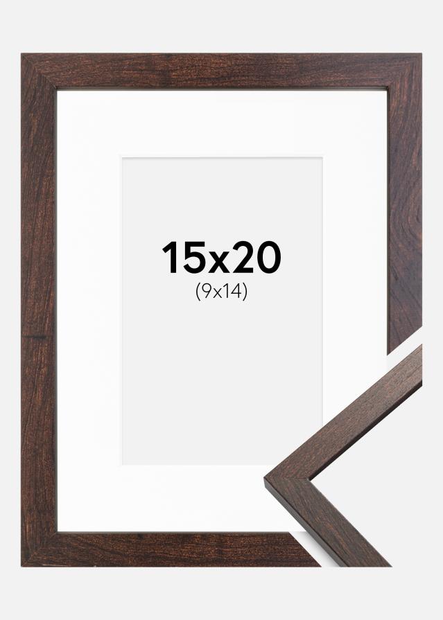Ram med passepartou Fotolijst Trendy Walnoot 15x20 cm - Passe-partout Wit 10x15 cm