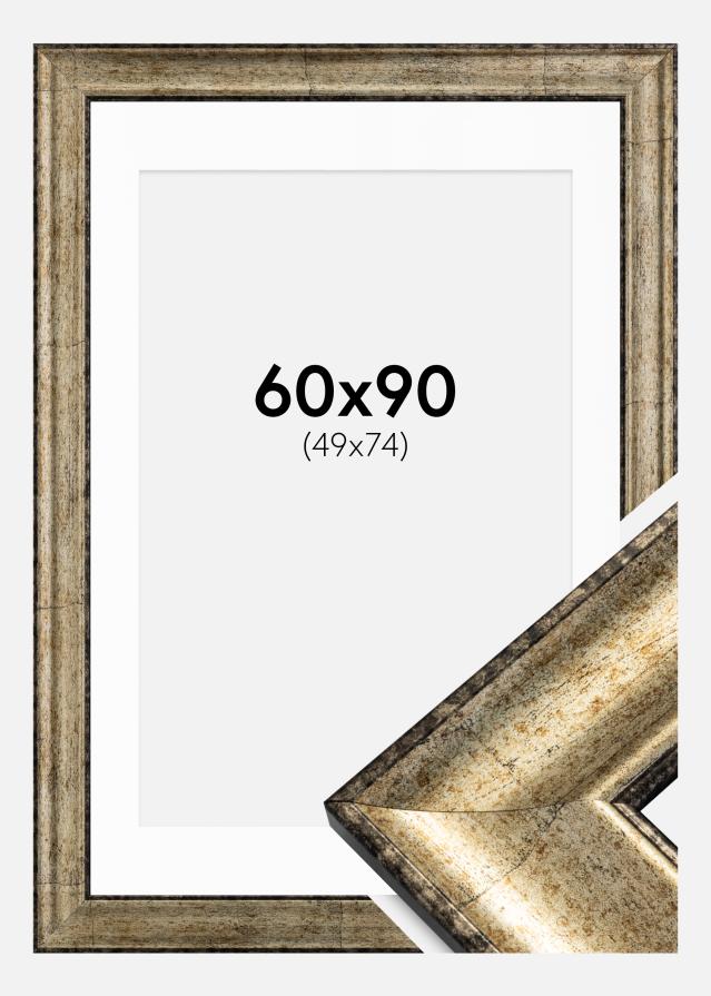 Ram med passepartou Fotolijst Saltsjöbaden Antiek Goud 60x90 cm - Passe-partout Wit 50x75 cm
