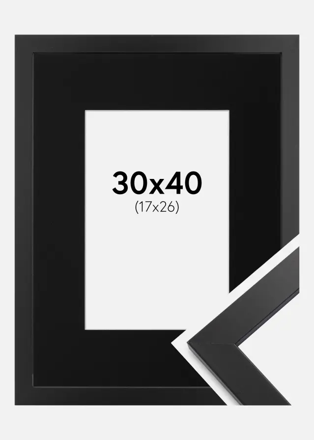 Ram med passepartou Fotolijst Black Wood 30x40 cm - Passe-partout Zwart 18x27 cm