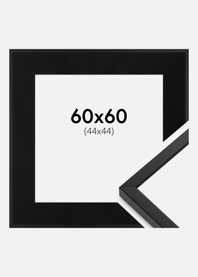 Ram med passepartou Fotolijst E-Line Zwart 60x60 cm - Passe-partout Zwart 45x45 cm