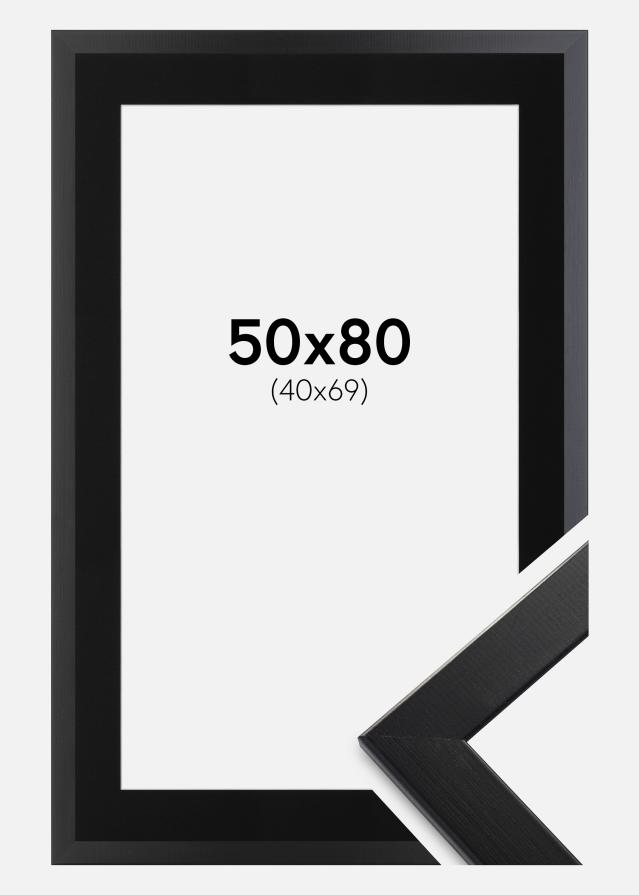 Ram med passepartou Fotolijst Trendline Zwart 50x80 cm - Passe-partout Zwart 41x70 cm