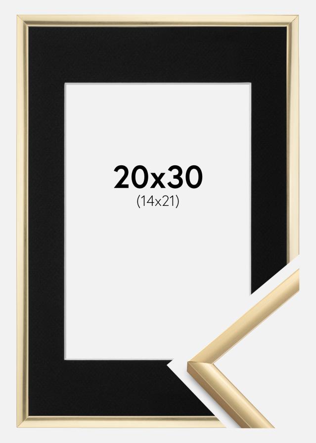 Ram med passepartou Fotolijst New Lifestyle Goud 20x30 cm - Passe-partout Zwart 15x22 cm