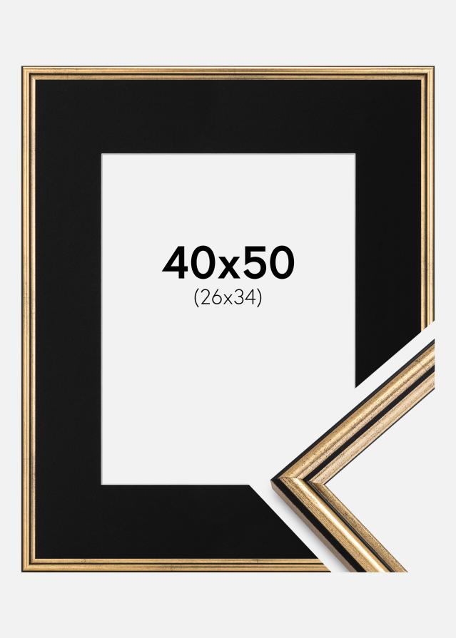 Ram med passepartou Fotolijst Horndal Goud 40x50 cm - Passe-partout Zwart 27x35 cm