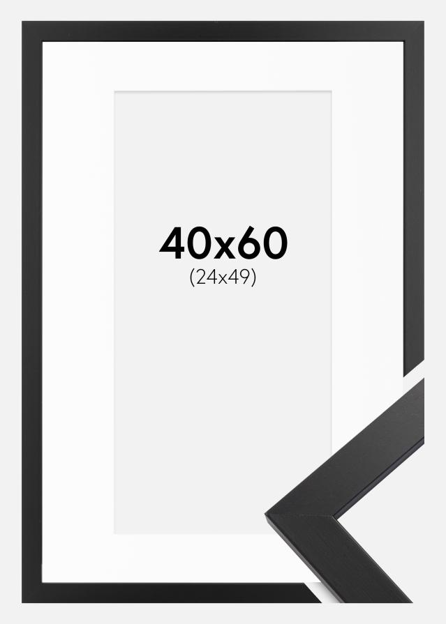 Ram med passepartou Fotolijst Black Wood 40x60 cm - Passe-partout Wit 25x50 cm