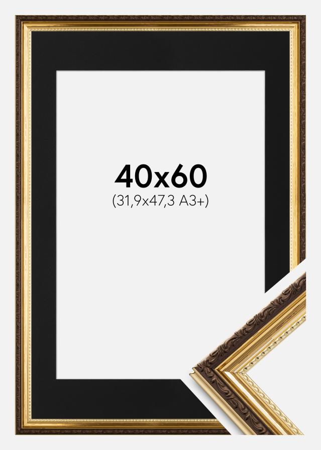 Ram med passepartou Fotolijst Abisko Goud 40x60 cm - Passe-partout Zwart 32,9x48,3 cm (A3+)