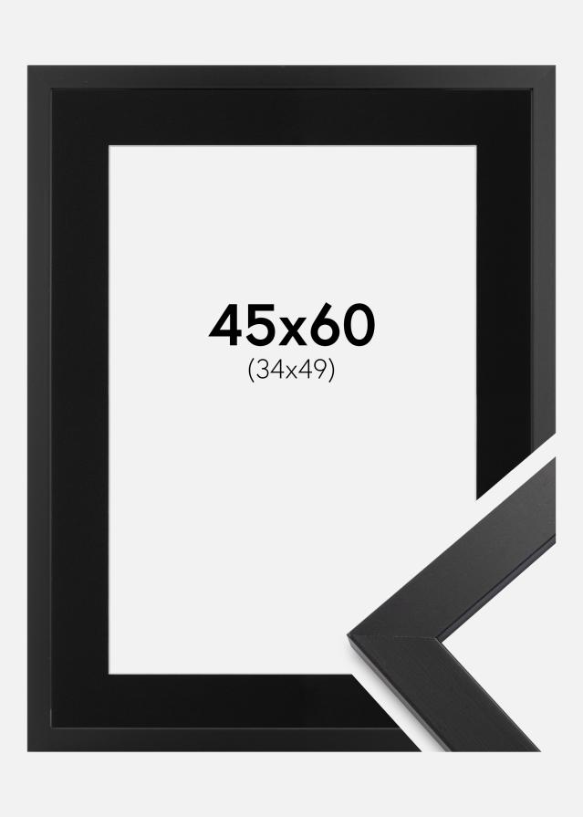 Ram med passepartou Fotolijst Black Wood 45x60 cm - Passe-partout Zwart 35x50 cm