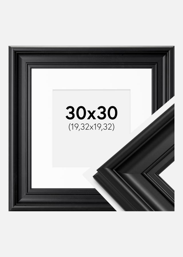Ram med passepartou Fotolijst Mora Premium Zwart 30x30 cm - Passe-partout Wit 8x8 inches