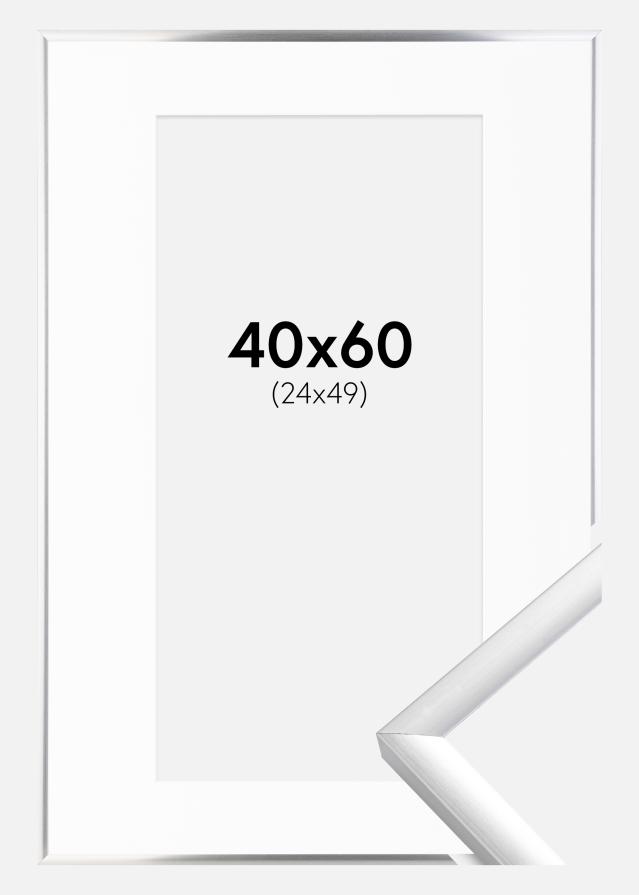 Ram med passepartou Fotolijst New Lifestyle Zilver 40x60 cm - Passe-partout Wit 25x50 cm