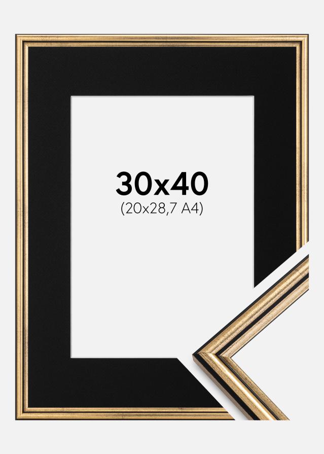 Ram med passepartou Fotolijst Horndal Goud 30x40 cm - Passe-partout Zwart 21x29,7 cm