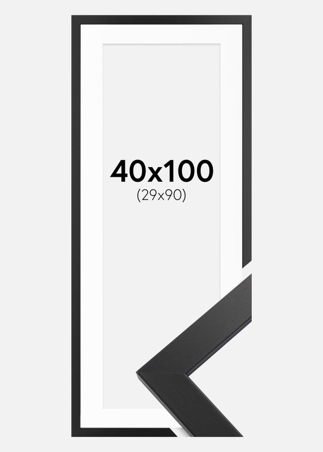 Ram med passepartou Fotolijst Black Wood 40x100 cm - Passe-partout Wit 30x91 cm