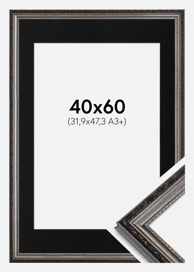 Ram med passepartou Fotolijst Abisko Zilver 40x60 cm - Passe-partout Zwart 32,9x48,3 cm (A3+)