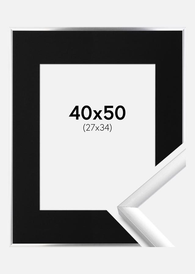 Ram med passepartou Fotolijst New Lifestyle Zilver 40x50 cm - Passe-partout Zwart 28x35 cm