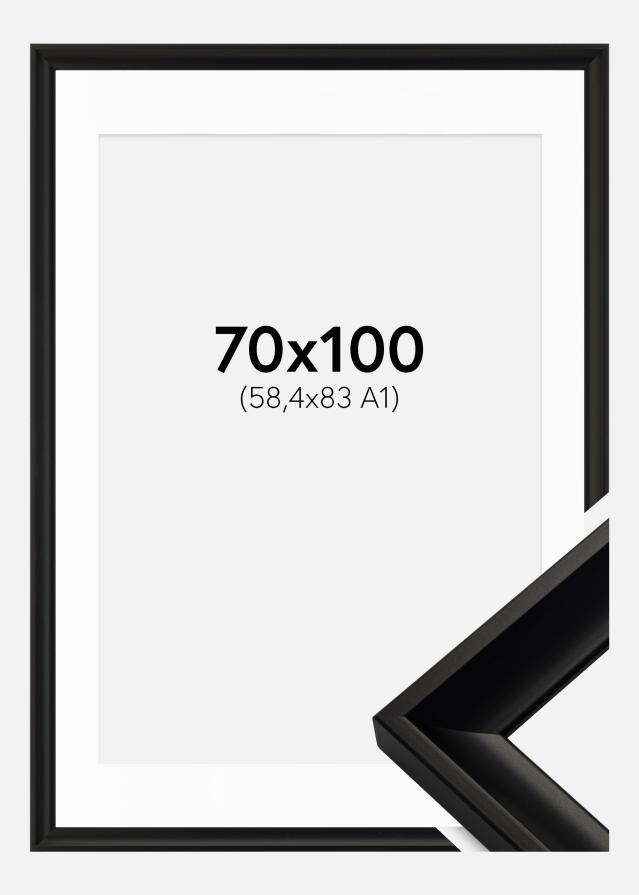 Ram med passepartou Fotolijst Öjaren Zwart 70x100 cm - Passe-partout Wit 59,4x84 cm (A1)