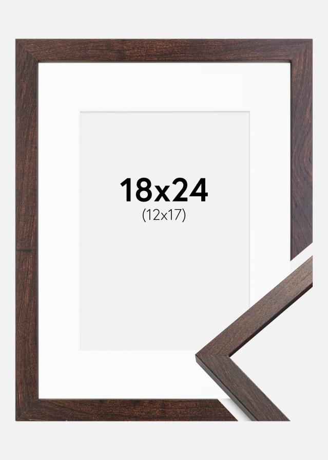 Ram med passepartou Fotolijst Trendy Walnoot 18x24 cm - Passe-partout Wit 13x18 cm