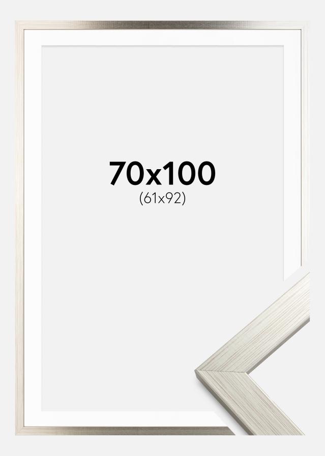 Ram med passepartou Fotolijst Silver Wood 70x100 cm - Passe-partout Wit 62x93 cm
