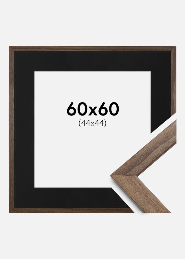 Ram med passepartou Fotolijst Stilren Walnoot 60x60 cm - Passe-partout Zwart 45x45 cm