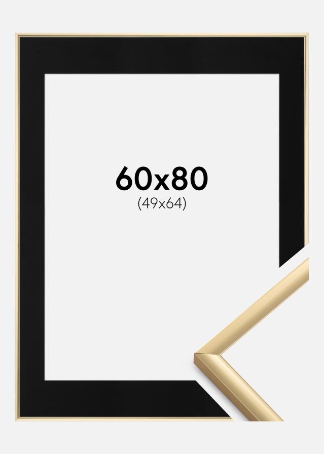 Ram med passepartou Fotolijst New Lifestyle Goud 60x80 cm - Passe-partout Zwart 50x65 cm