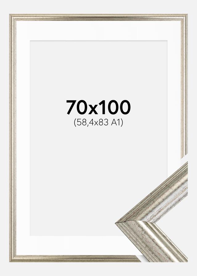 Ram med passepartou Fotolijst Västkusten Zilver 70x100 cm - Passe-partout Wit 59,4x84 cm (A1)