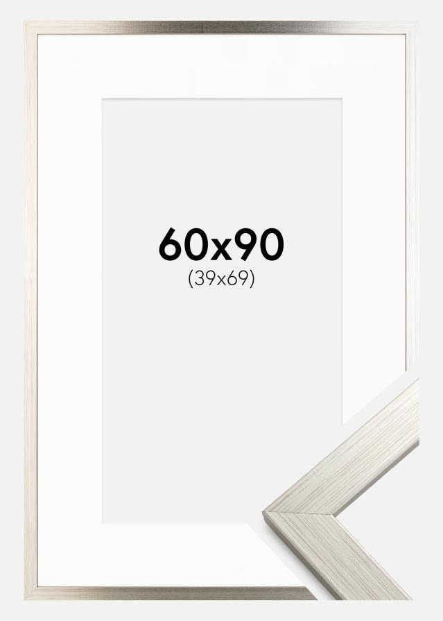 Ram med passepartou Fotolijst Silver Wood 60x90 cm - Passe-partout Wit 40x70 cm