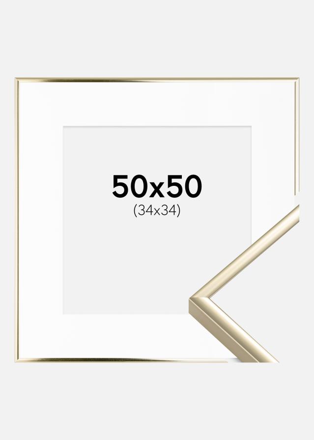 Ram med passepartou Fotolijst Aluminium Glanzend Goud 50x50 cm - Passe-partout Wit 35x35 cm